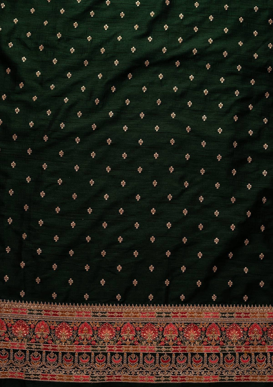 Bottle Green Stonework Raw Silk Designer Unstitched Salwar Suit - koskii