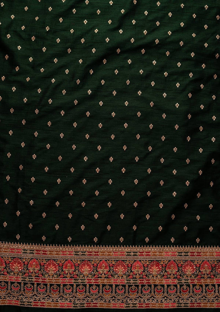 Bottle Green Stonework Raw Silk Designer Unstitched Salwar Suit - koskii
