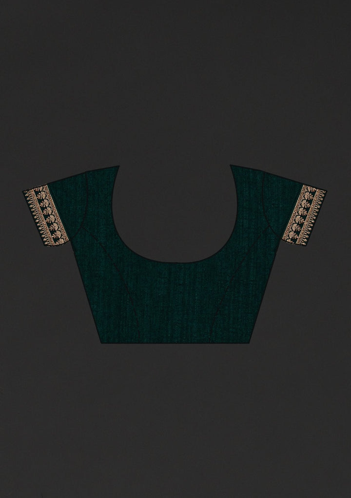 Bottle Green Stonework Raw Silk Designer Saree - koskii