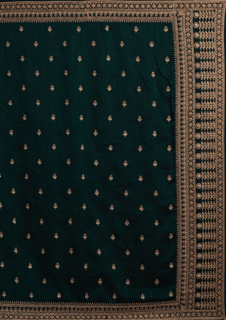 Bottle Green Stonework Raw Silk Designer Saree - koskii