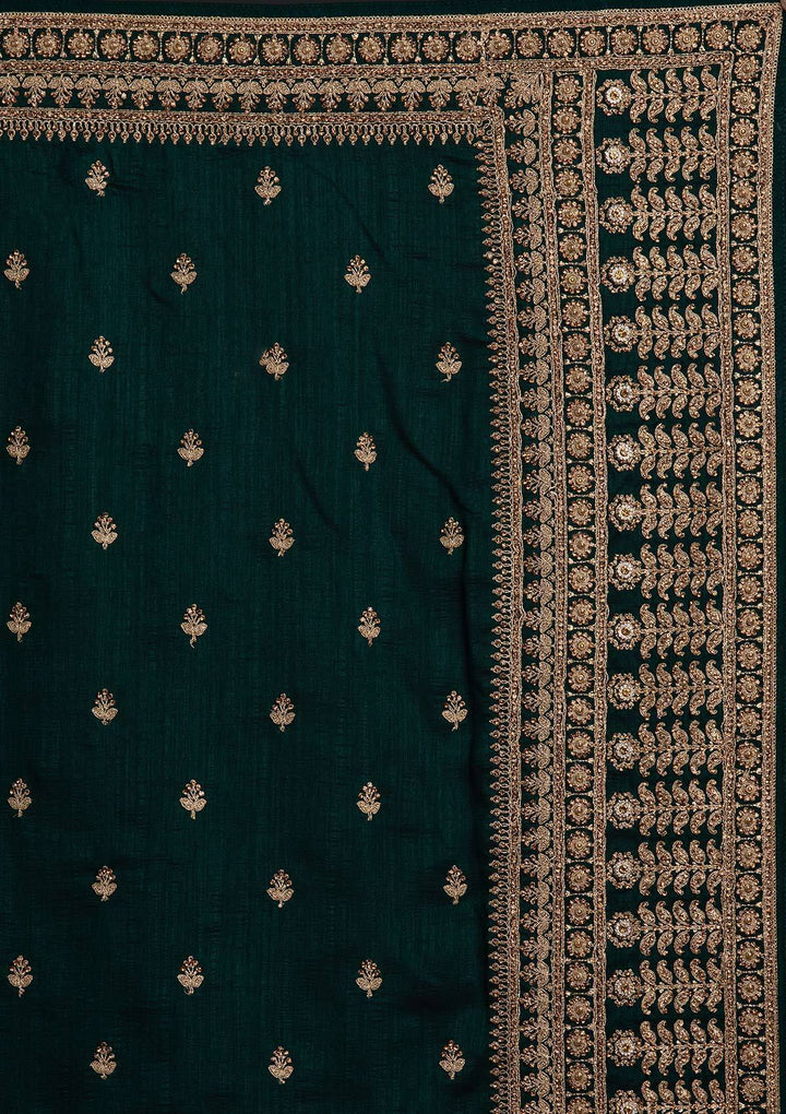 Bottle Green Stonework Raw Silk Designer Saree - koskii