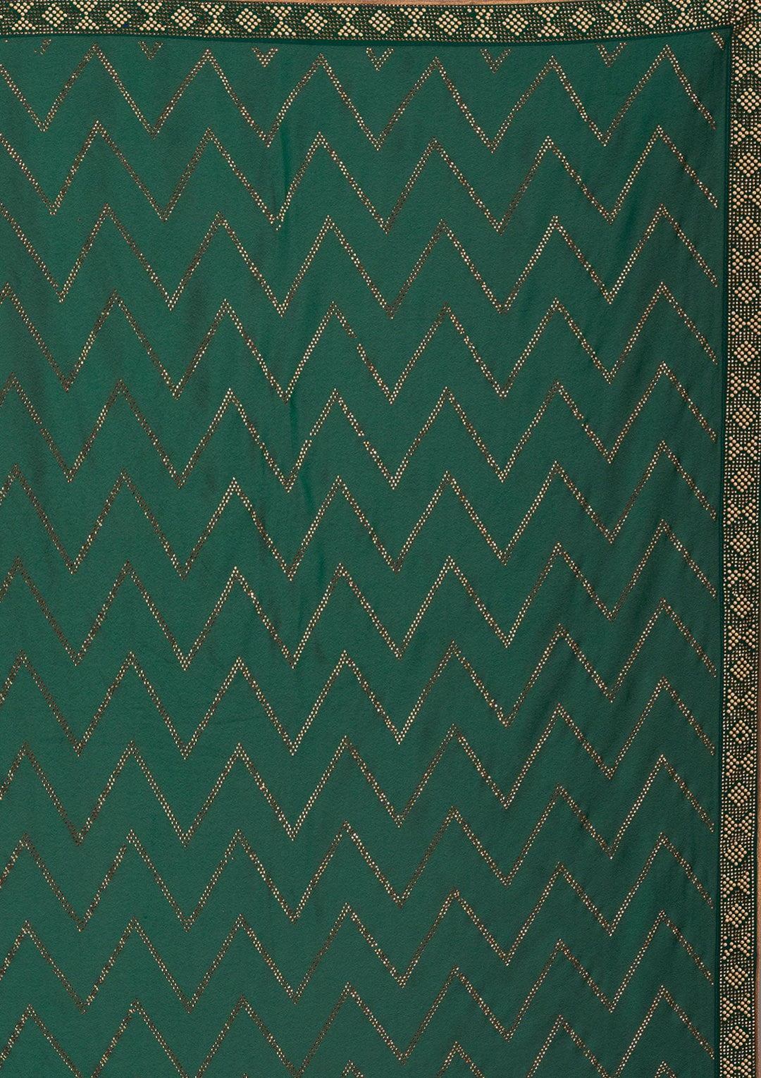 Bottle Green Stonework Semi Crepe Unstitched Saree-Koskii