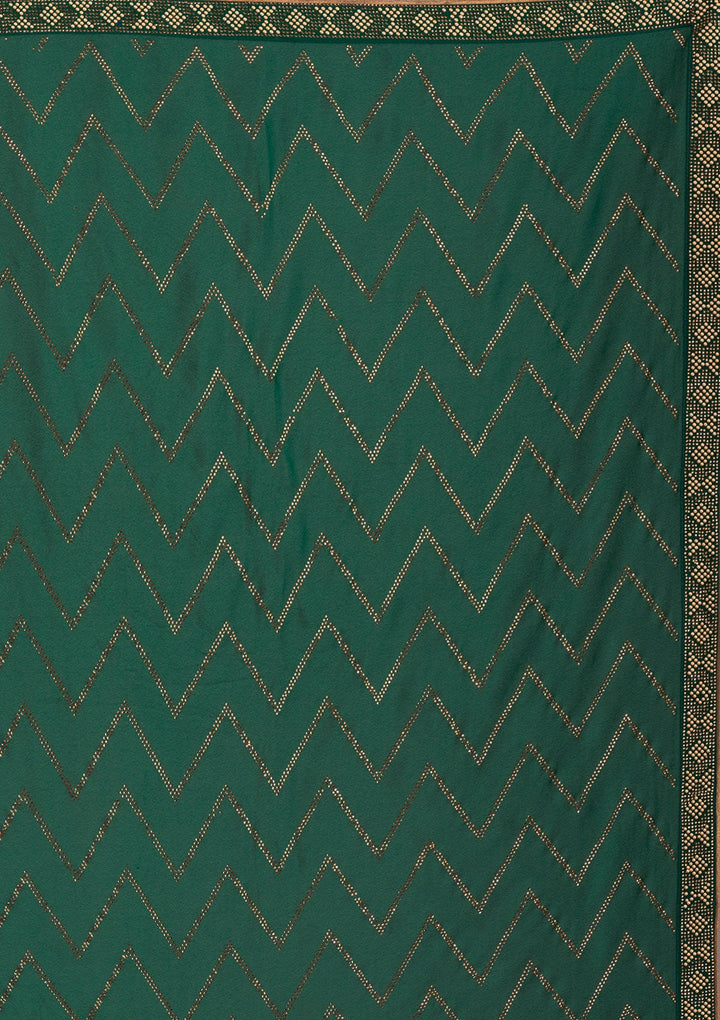 Bottle Green Stonework Semi Crepe Unstitched Saree-Koskii
