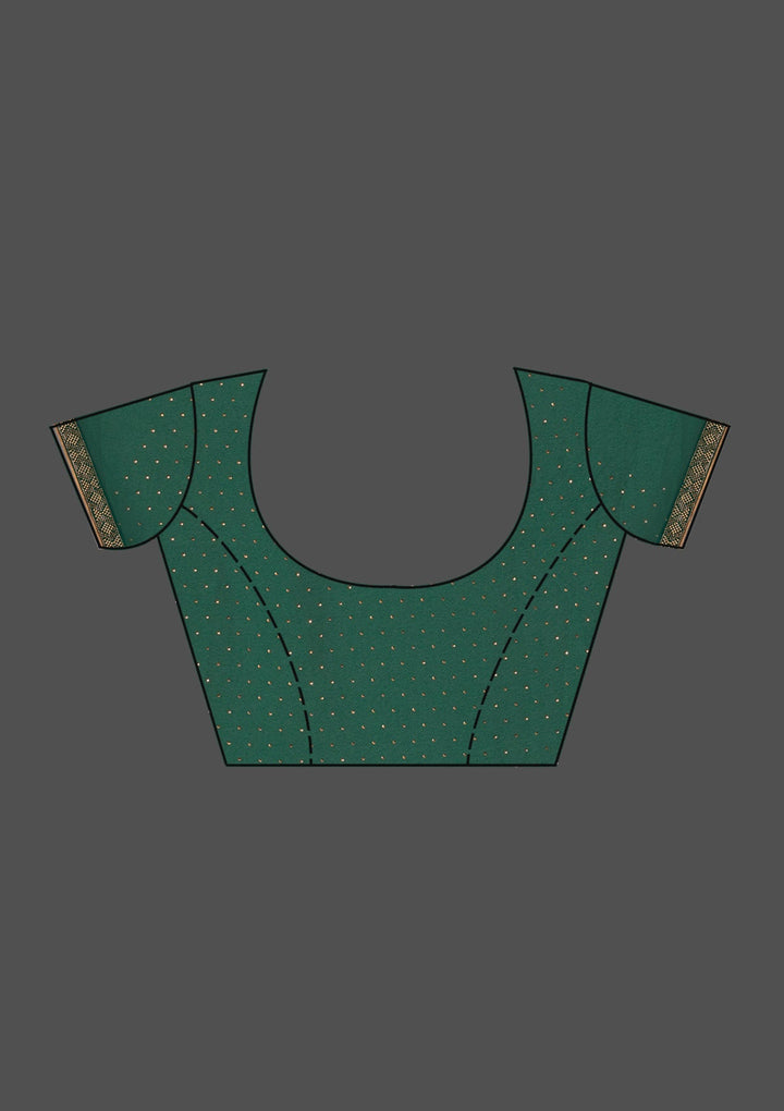 Bottle Green Stonework Semi Crepe Unstitched Saree-Koskii