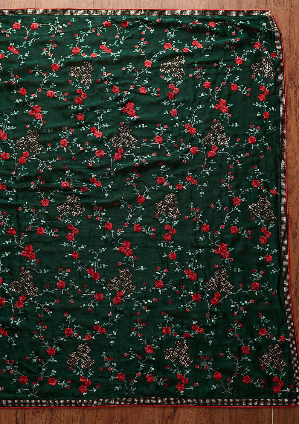 Bottle Green Swarovski Art Silk Designer Saree - koskii