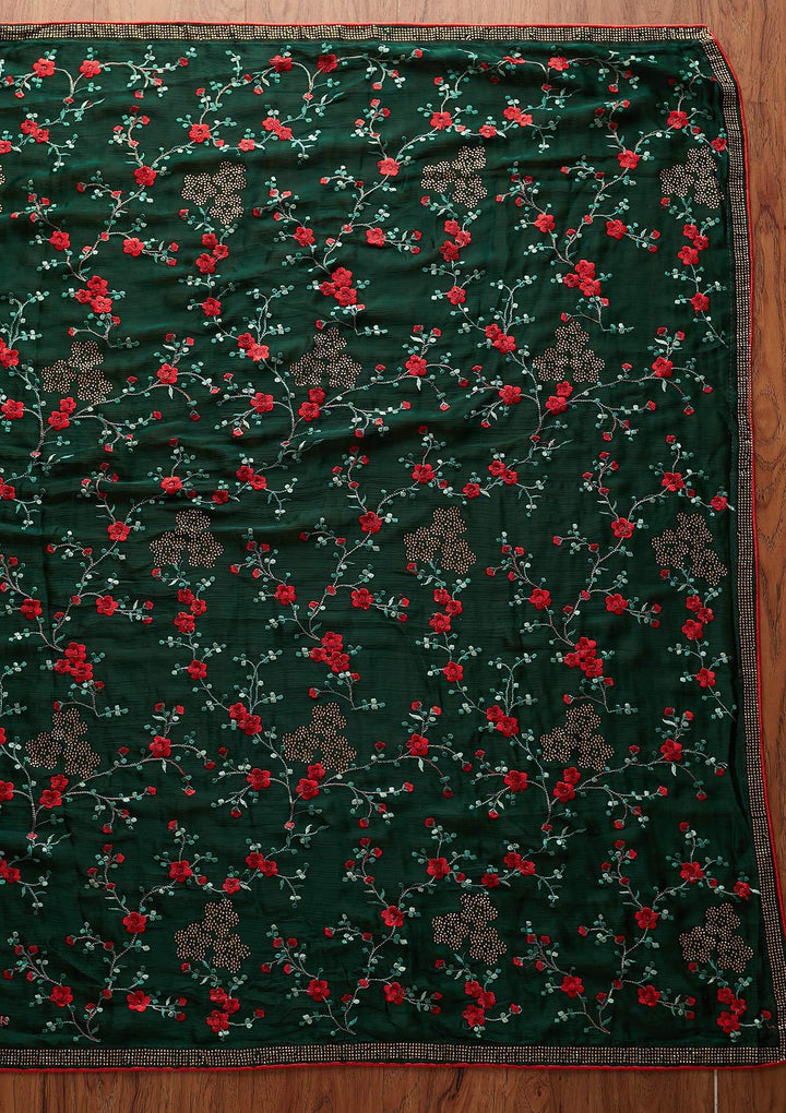 Bottle Green Swarovski Art Silk Designer Saree - koskii