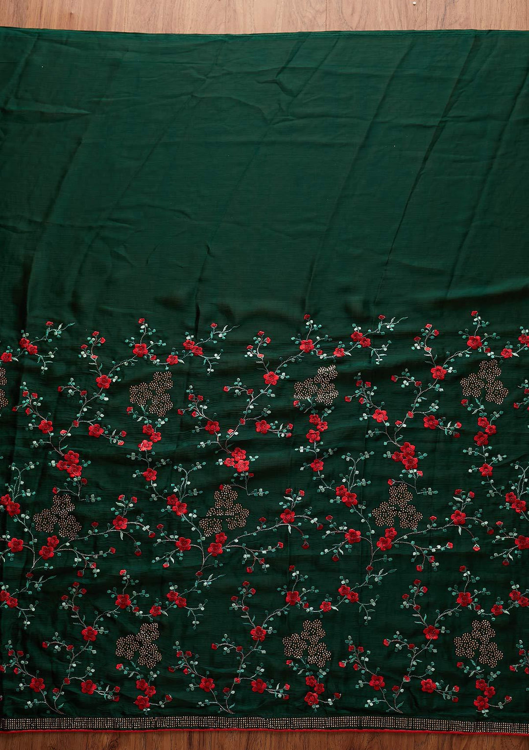 Bottle Green Swarovski Art Silk Designer Saree - koskii