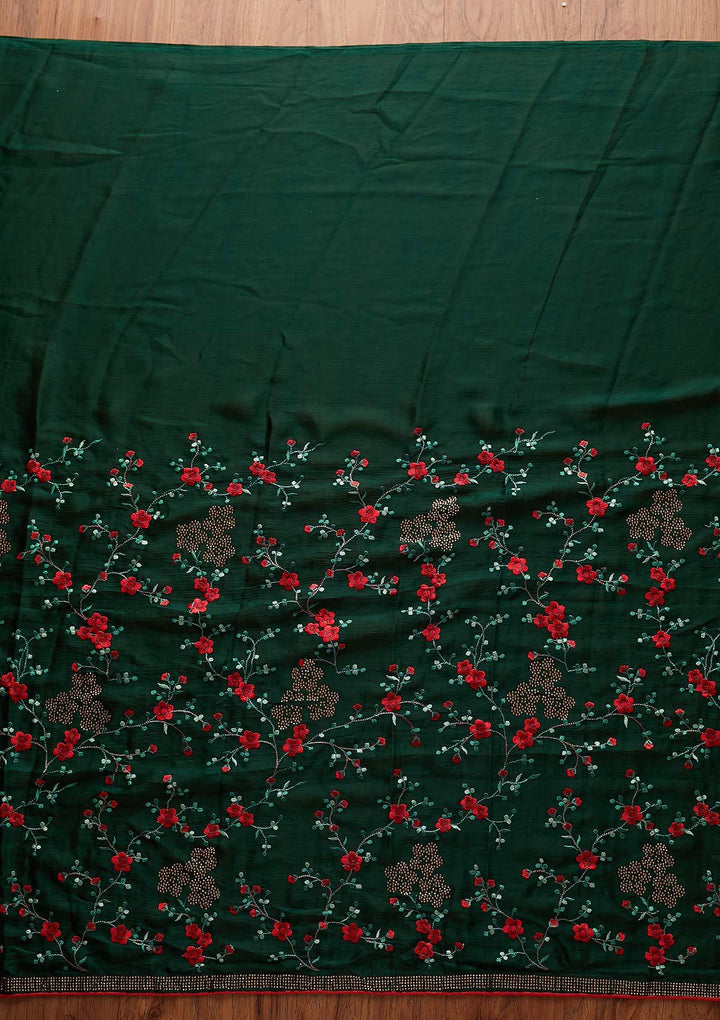 Bottle Green Swarovski Art Silk Designer Saree - koskii