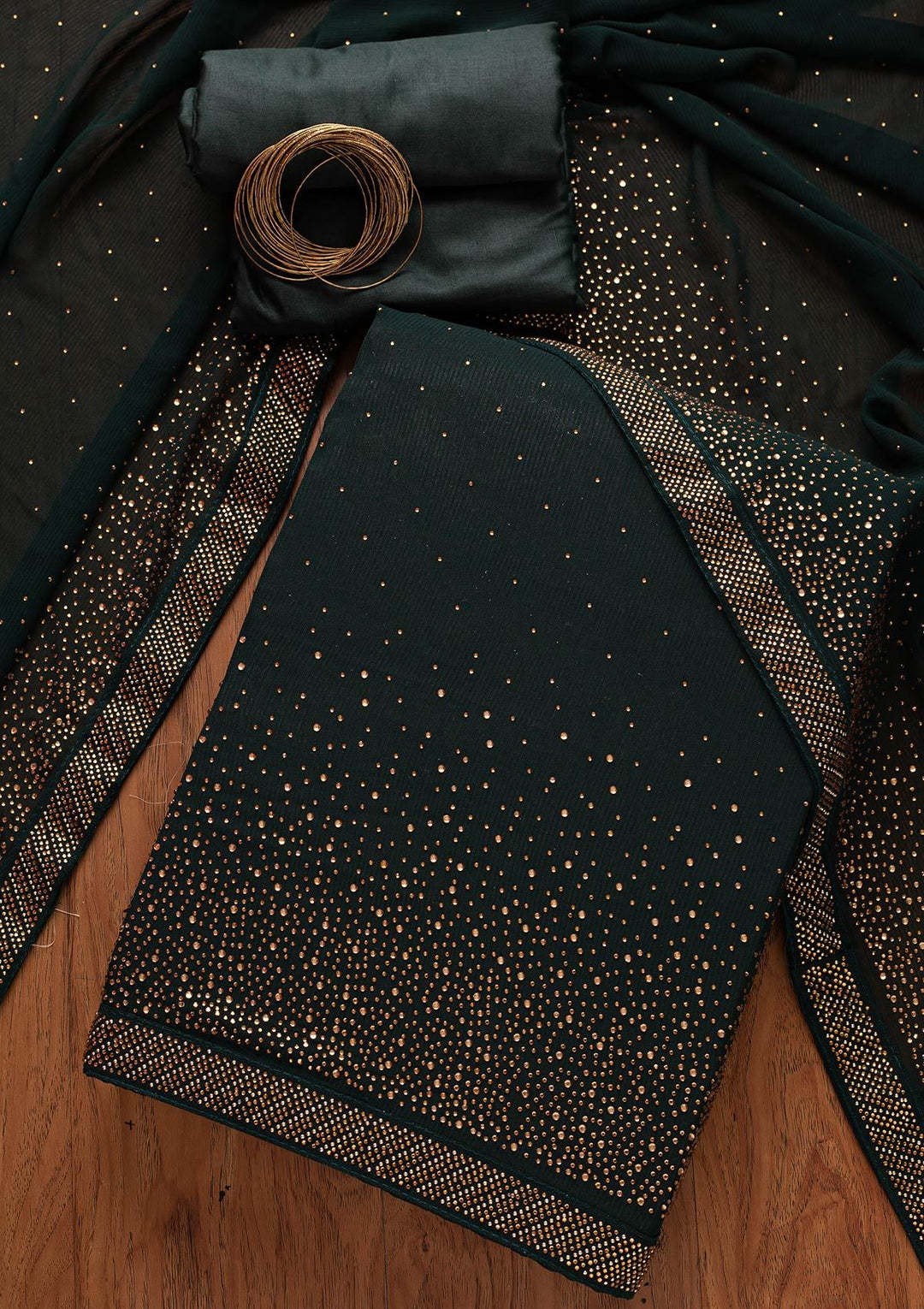 Bottle Green Swarovski Georgette Designer Unstitched Salwar Suit - koskii