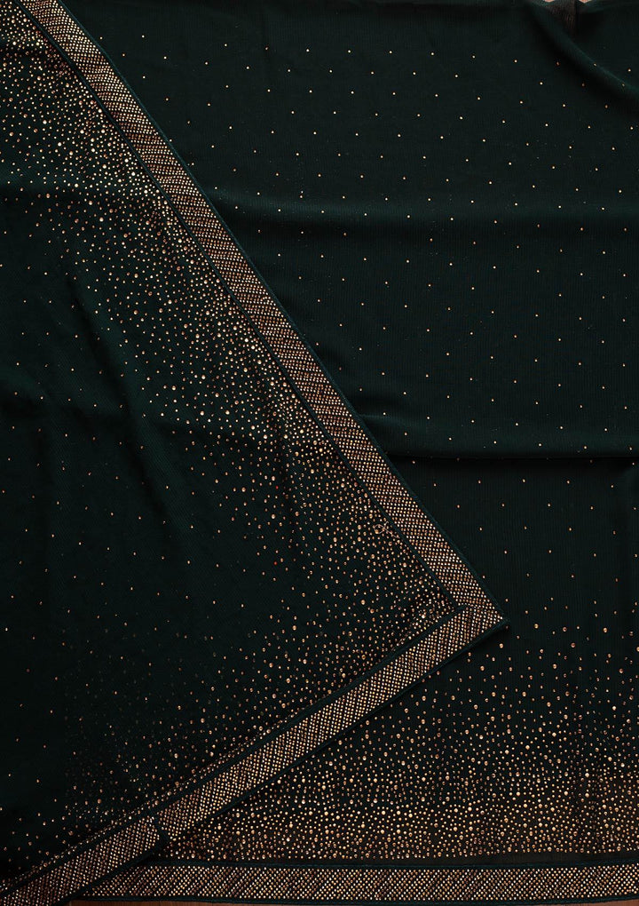 Bottle Green Swarovski Georgette Designer Unstitched Salwar Suit - koskii