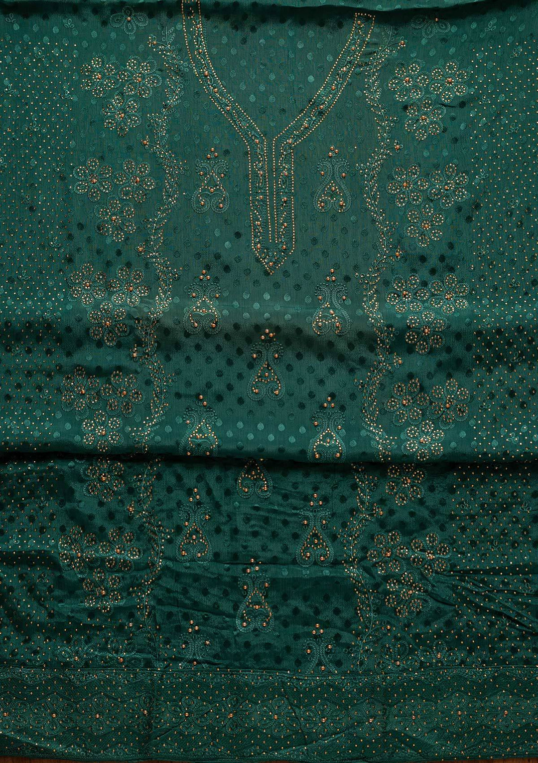 Bottle Green Swarovski Georgette Designer Unstitched Salwar Suit - koskii