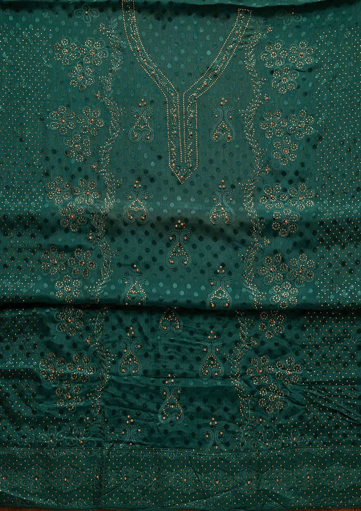 Bottle Green Swarovski Georgette Designer Unstitched Salwar Suit - koskii