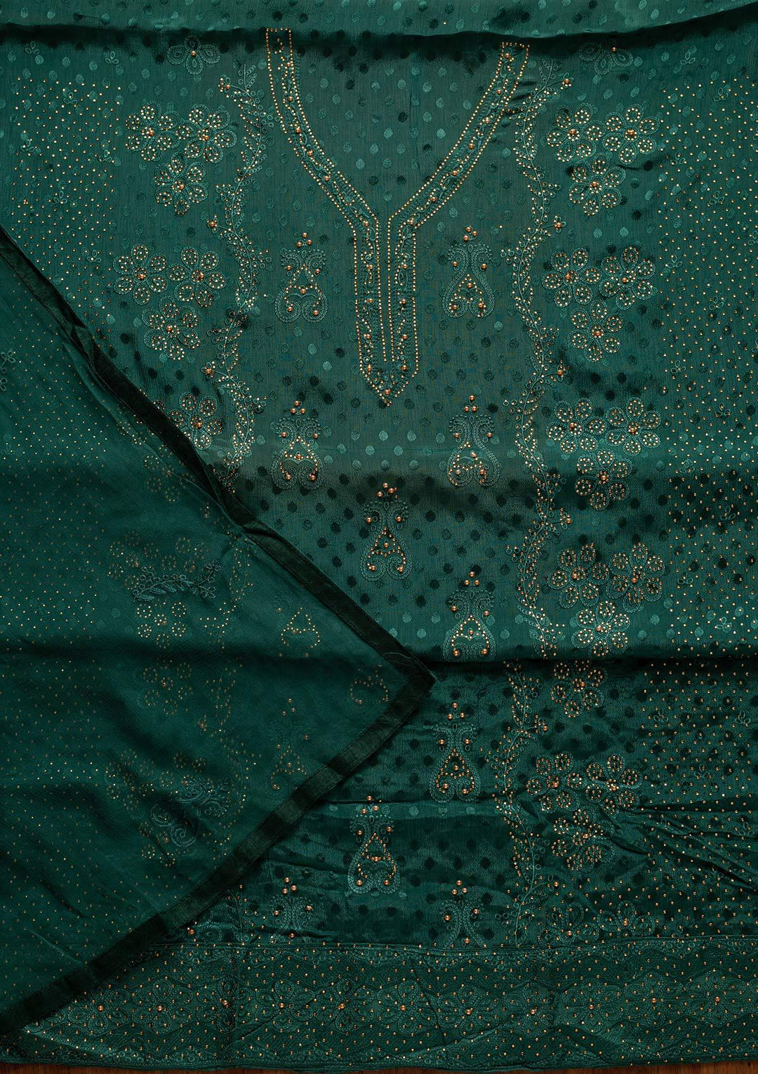 Bottle Green Swarovski Georgette Designer Unstitched Salwar Suit - koskii