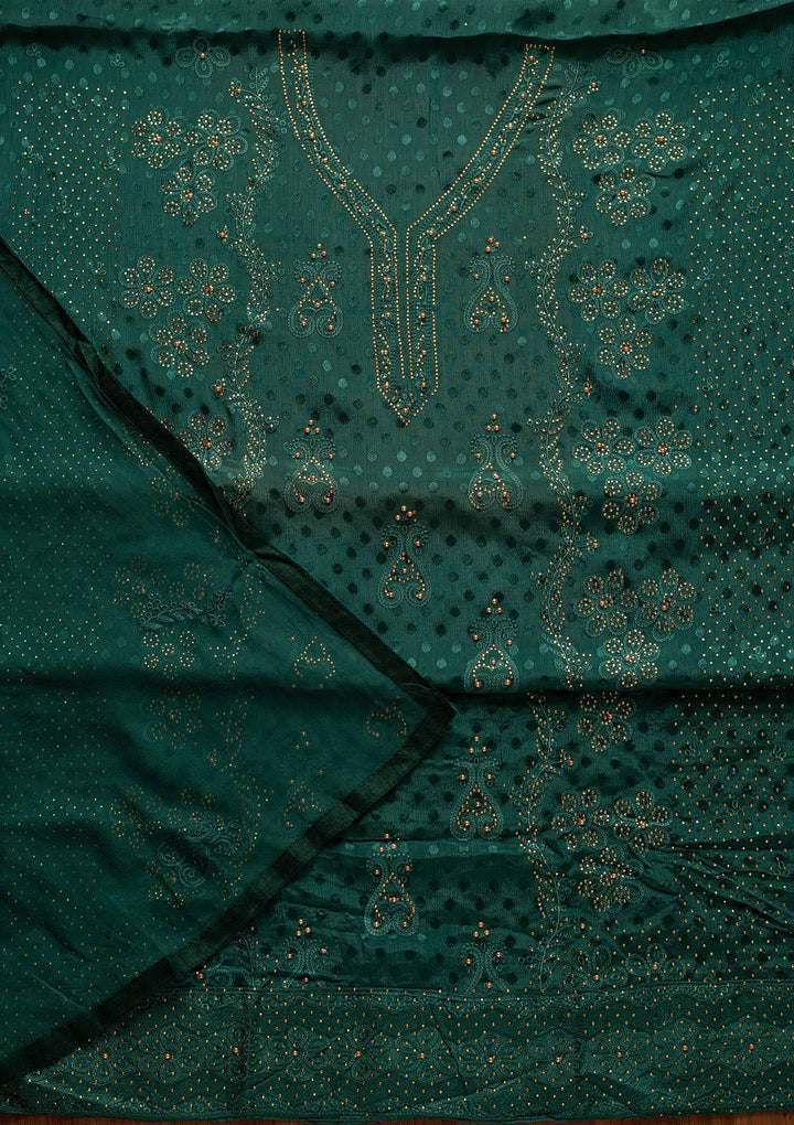 Bottle Green Swarovski Georgette Designer Unstitched Salwar Suit - koskii