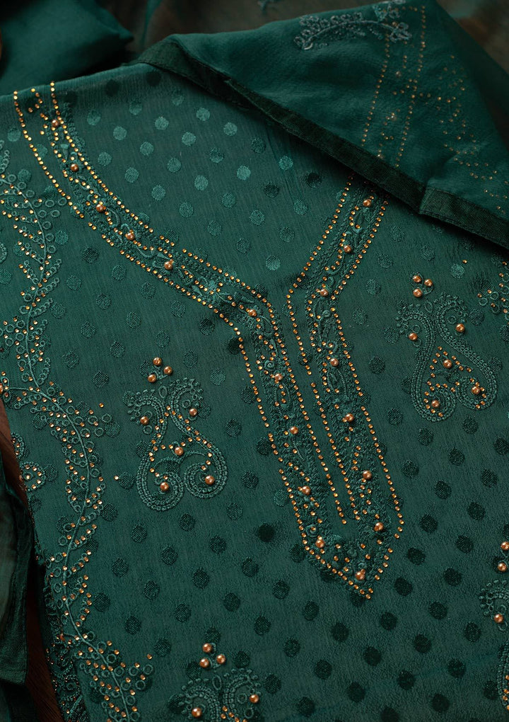 Bottle Green Swarovski Georgette Designer Unstitched Salwar Suit - koskii