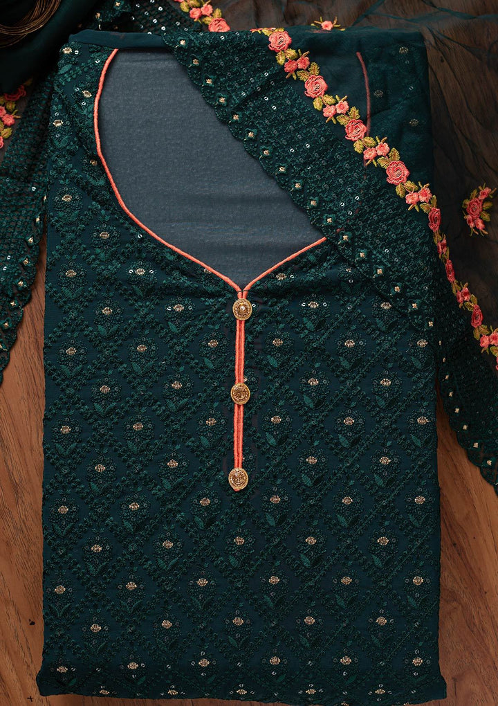 Bottle Green Swarovski Georgette Designer Semi-Stitched Salwar Suit - koskii
