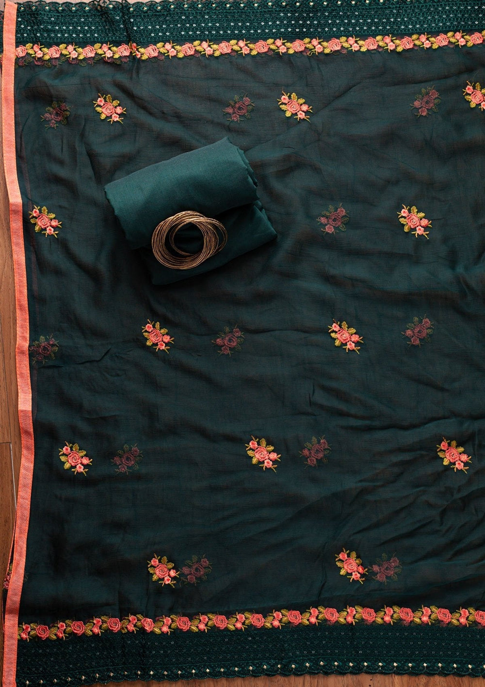 Bottle Green Swarovski Georgette Designer Semi-Stitched Salwar Suit - koskii