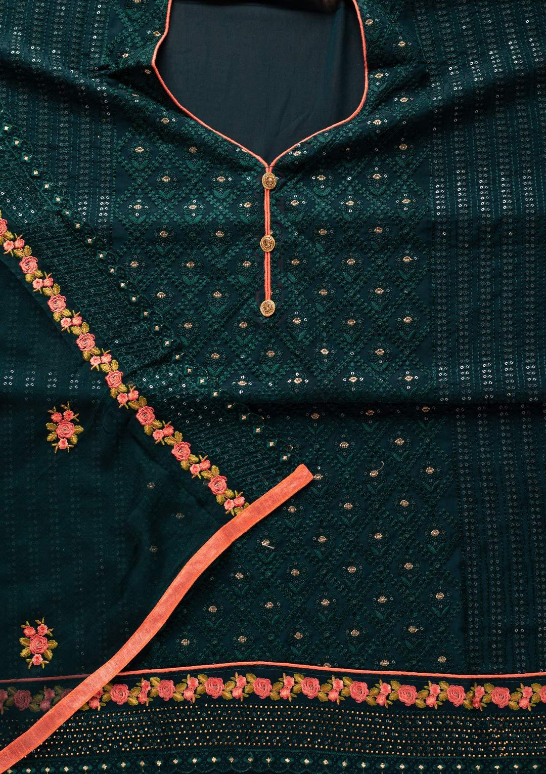 Bottle Green Swarovski Georgette Designer Semi-Stitched Salwar Suit - koskii