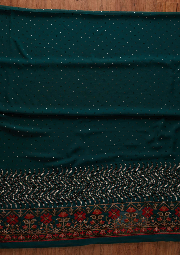 Bottle Green Swarovski Georgette Designer Unstitched Salwar Suit - koskii