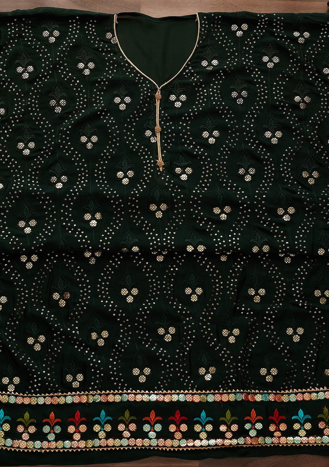 Bottle Green Swarovski Georgette Designer Unstitched Salwar Suit - Koskii