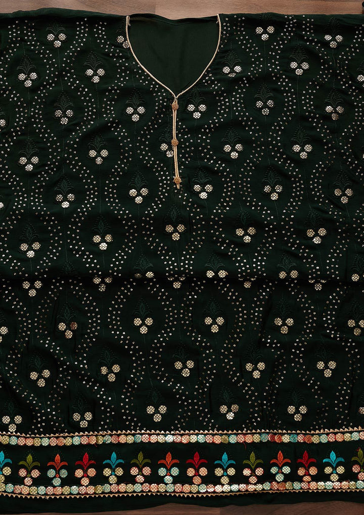 Bottle Green Swarovski Georgette Designer Unstitched Salwar Suit - Koskii