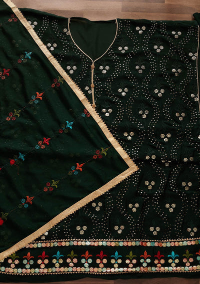 Bottle Green Swarovski Georgette Designer Unstitched Salwar Suit - Koskii