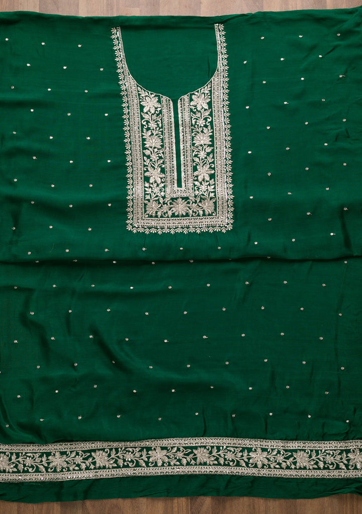 Bottle Green Swarovski Georgette Unstitched Salwar Suit-Koskii