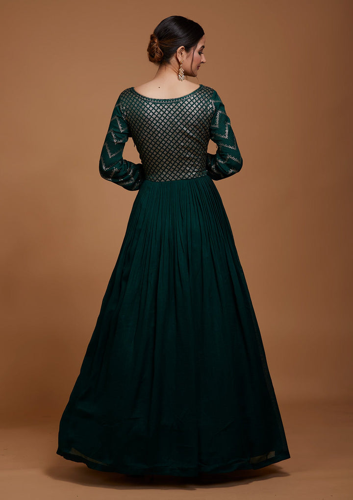 Bottle Green Swarovski Raw Silk Salwar Suit-Koskii