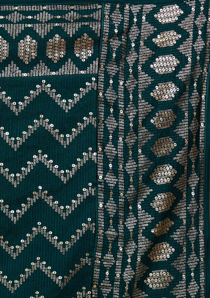Bottle Green Swarovski Raw Silk Salwar Suit-Koskii