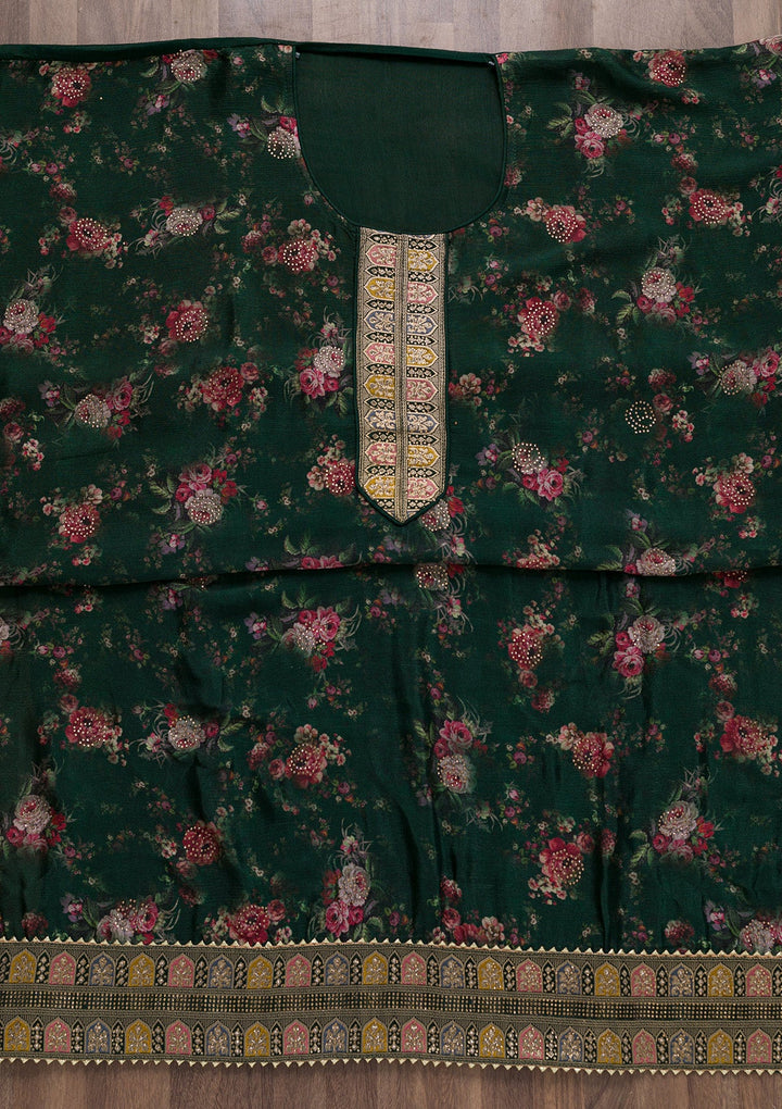 Bottle Green Semi Crepe Swarovski Unstitched Salwar Suit-koskii