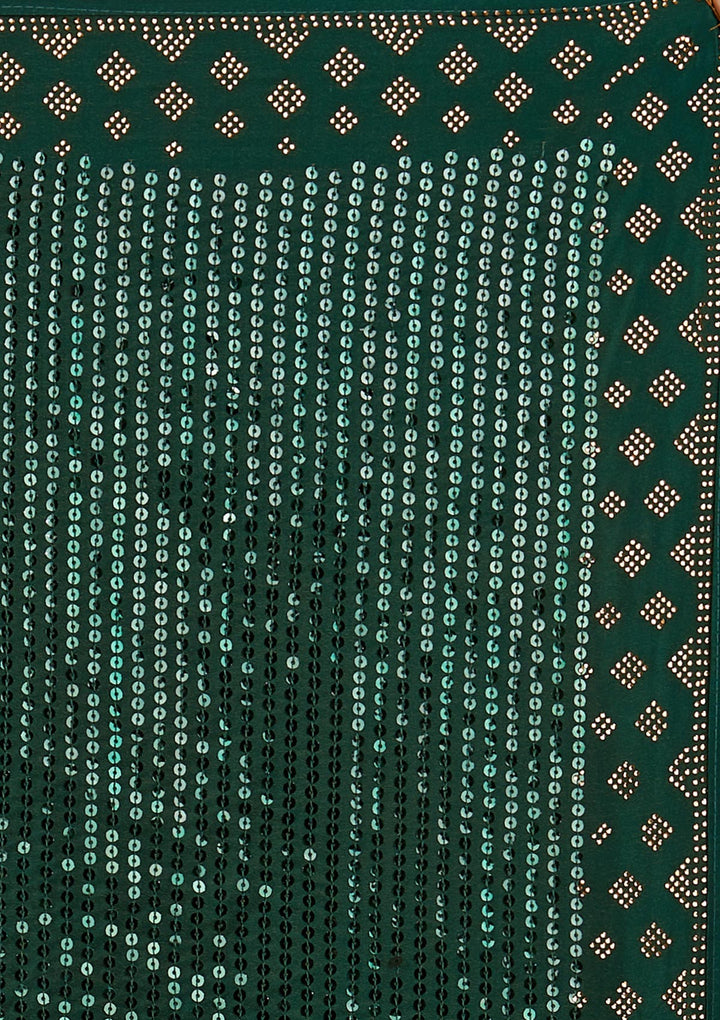Bottle Green Swarovski Semi Crepe Designer Saree - Koskii