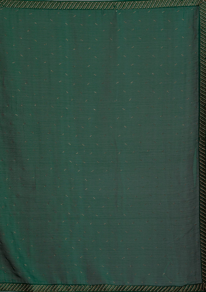 Bottle Green Swarovski Semi Crepe Saree-Koskii