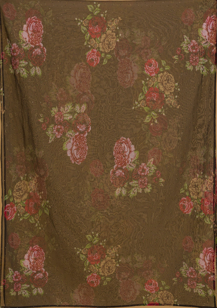 Bottle Green Swarovski Tissue Semi Stitched Lehenga-Koskii