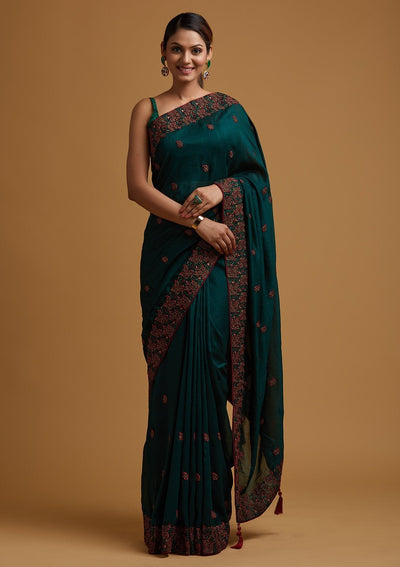 V Vervee Couture- Women's Saree Pastel Green/Mythic Green Handwork  Georgette Saree, Saree/Sari for Women