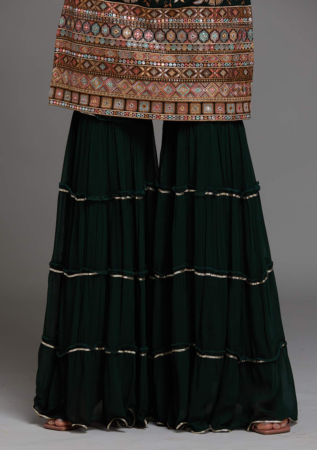 Bottle Green Threadwork Georgette Designer Salwar Suit - Koskii