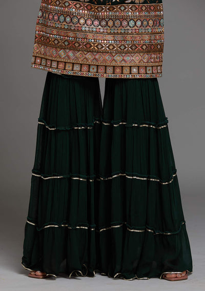 Bottle Green Threadwork Georgette Designer Salwar Suit - Koskii