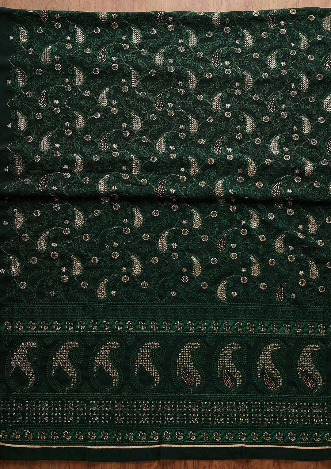 Bottle Green Threadwork Georgette Designer Unstitched Salwar Suit - Koskii