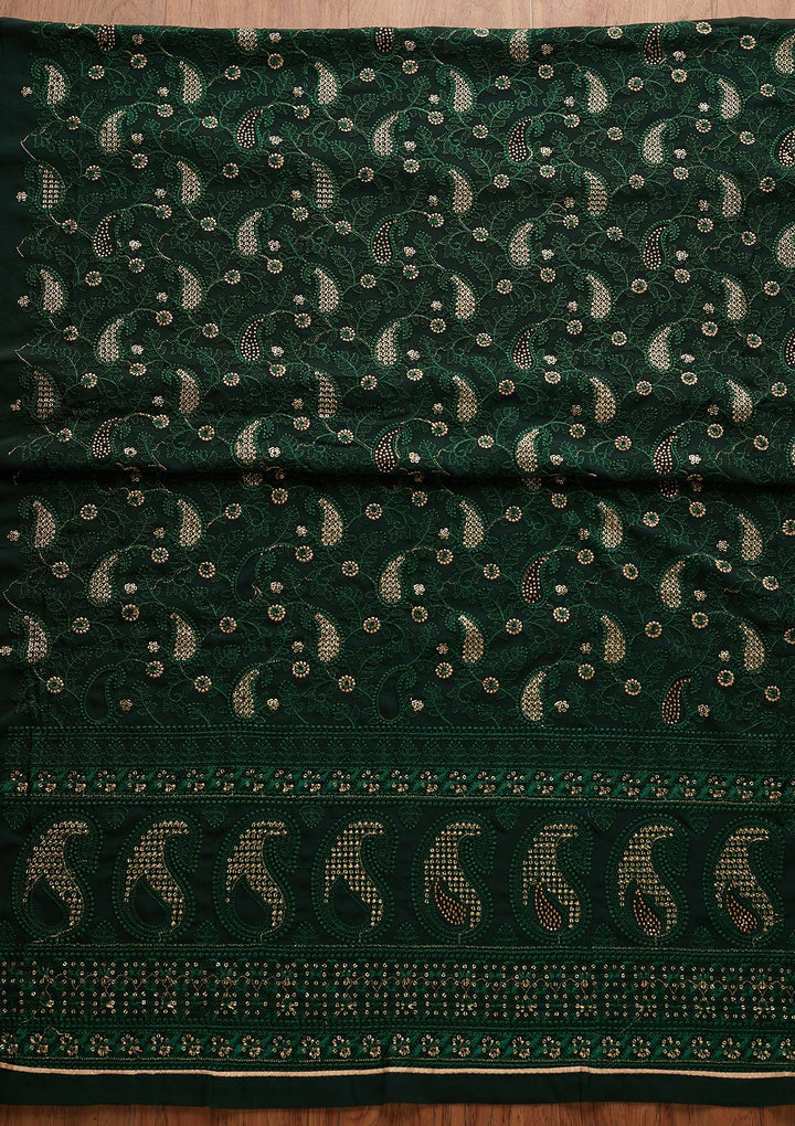 Bottle Green Threadwork Georgette Designer Unstitched Salwar Suit - Koskii