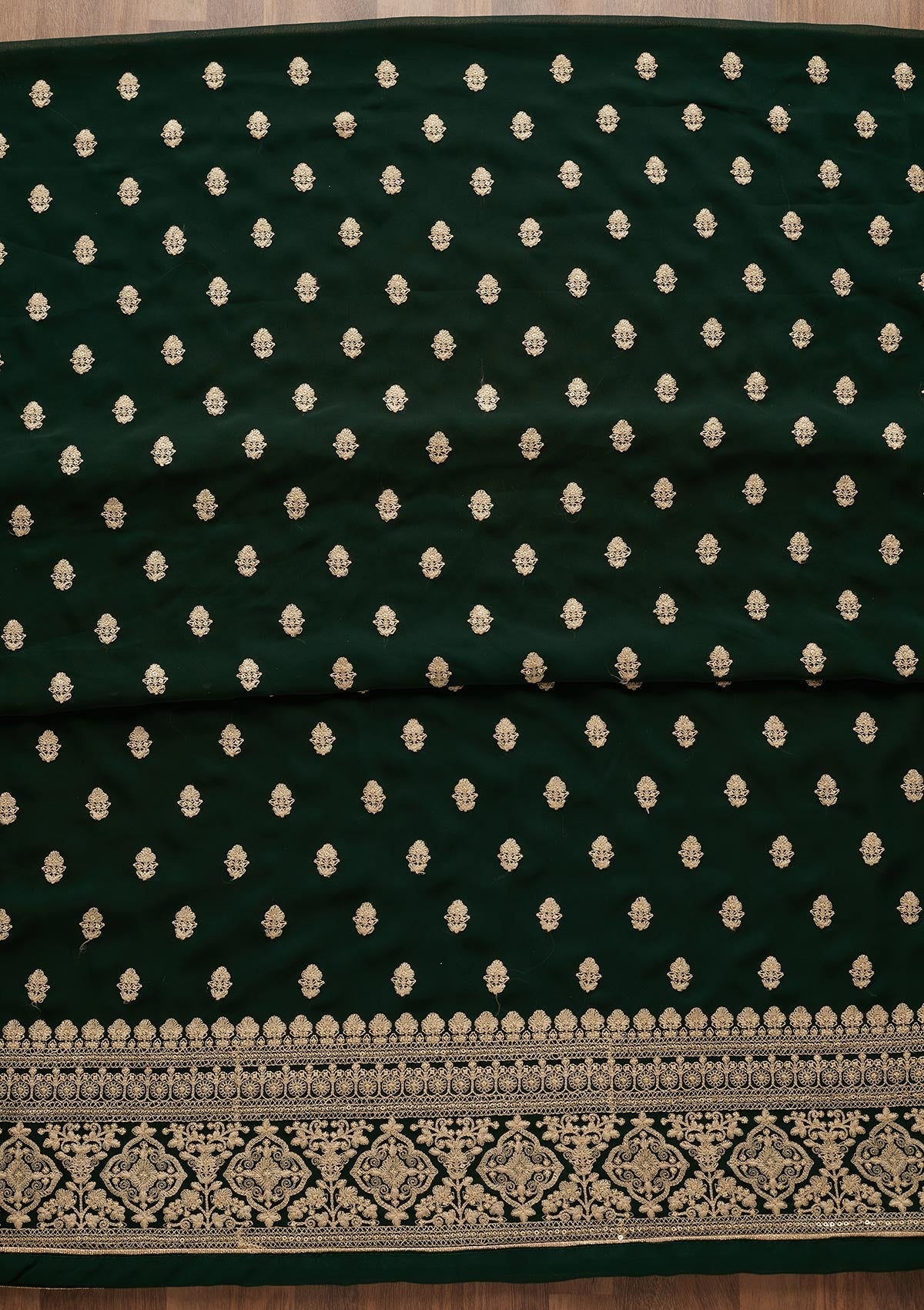 Bottle Green Threadwork Georgette  Unstitched Salwar Suit - Koskii