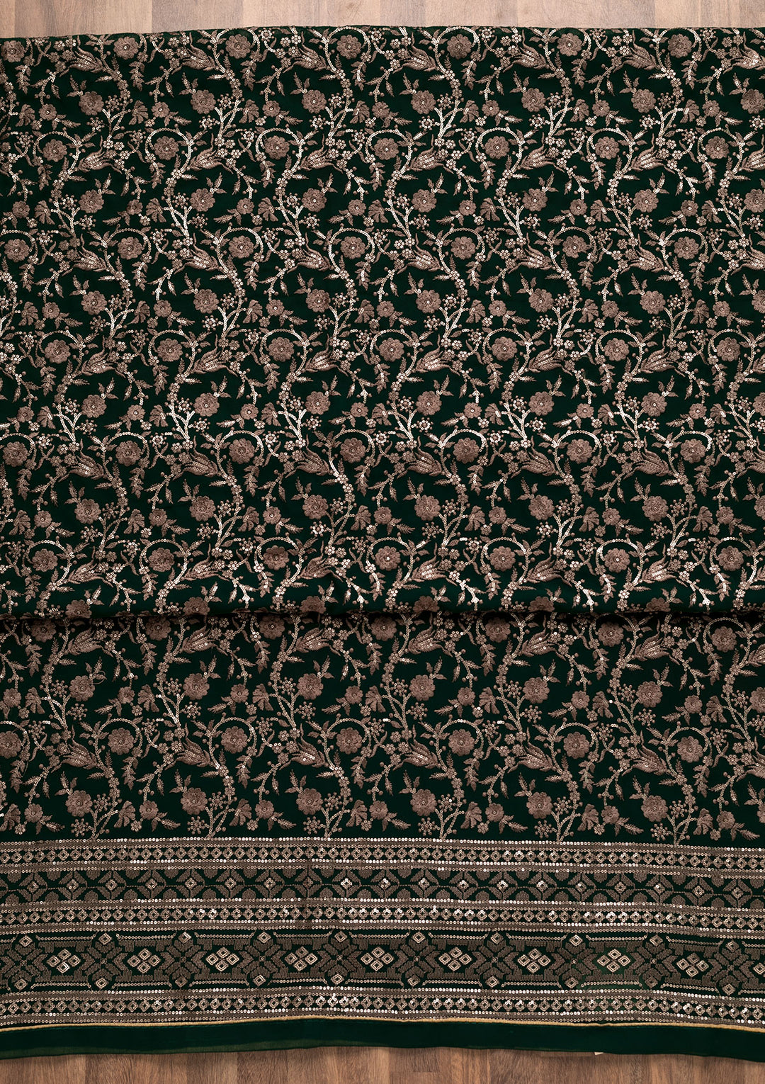 Bottle Green Threadwork Georgette Unstitched Salwar Suit-Koskii