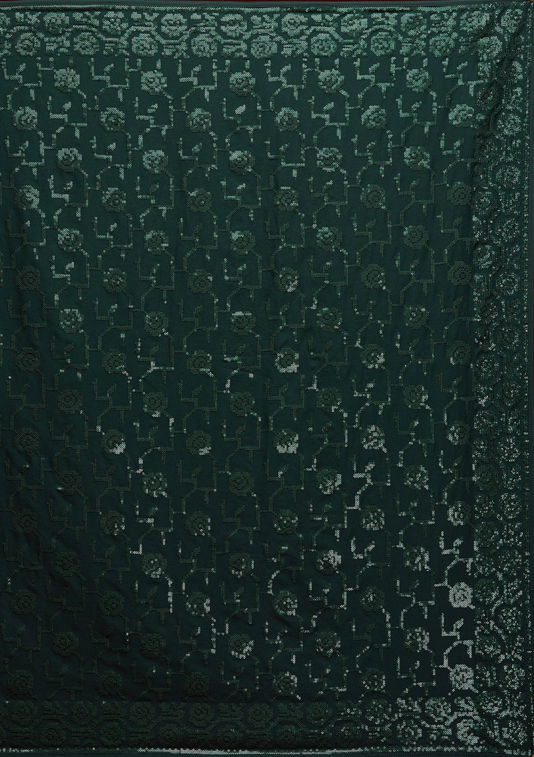 Bottle Green Threadwork Georgette Saree - Koskii