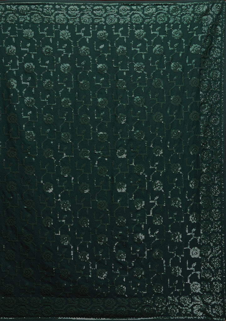Bottle Green Threadwork Georgette Saree - Koskii