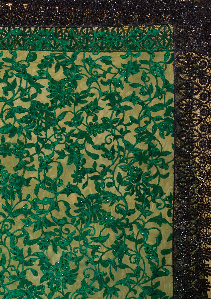 Bottle Green Threadwork Georgette Saree-Koskii