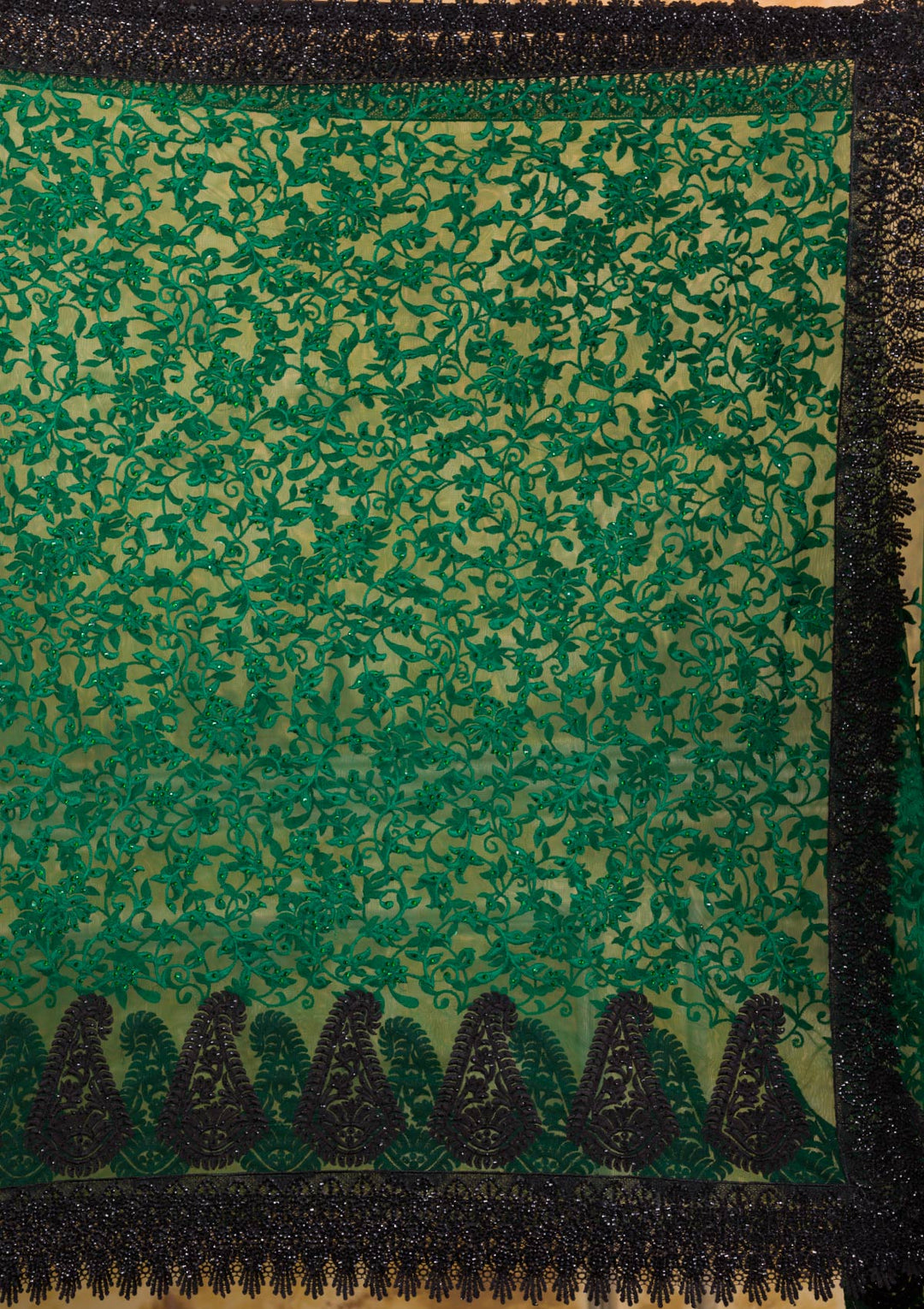 Bottle Green Threadwork Georgette Saree-Koskii