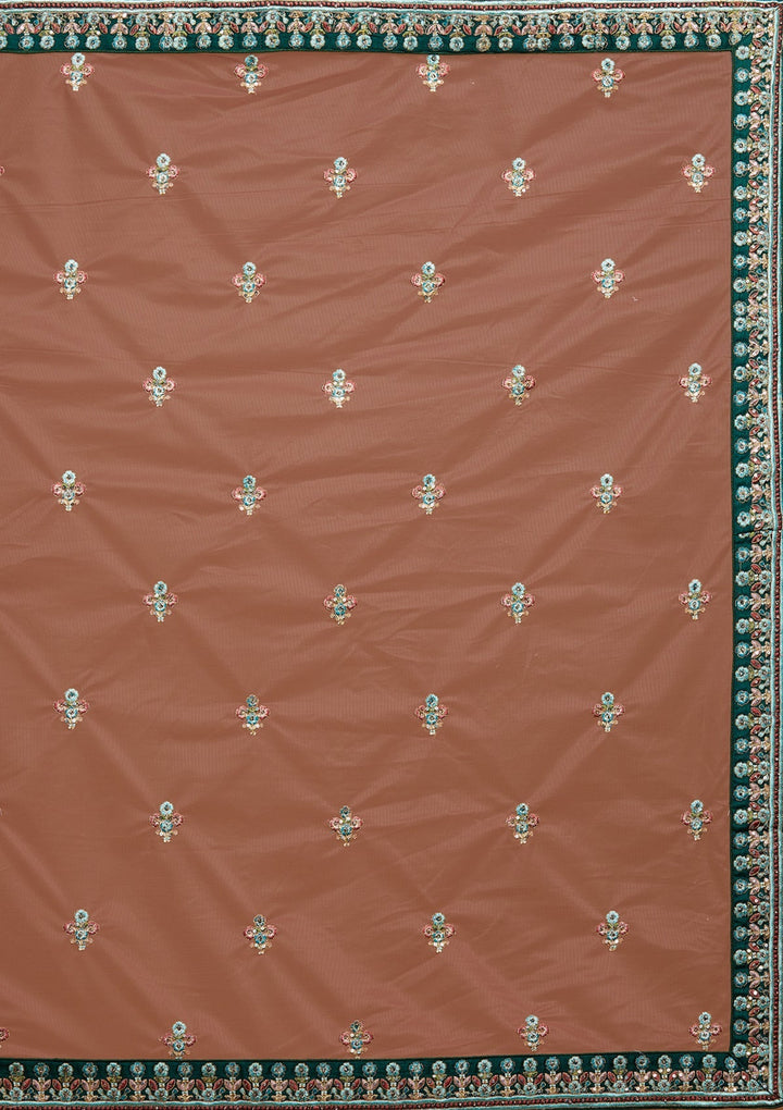 Bottle Green Threadwork Raw Silk Designer Lehenga-Koskii