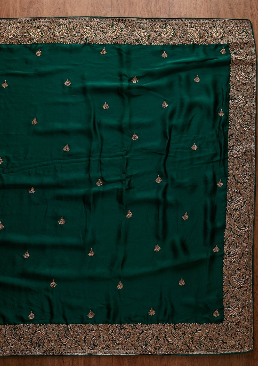 Bottle Green Zardosi Satin Designer Saree - koskii