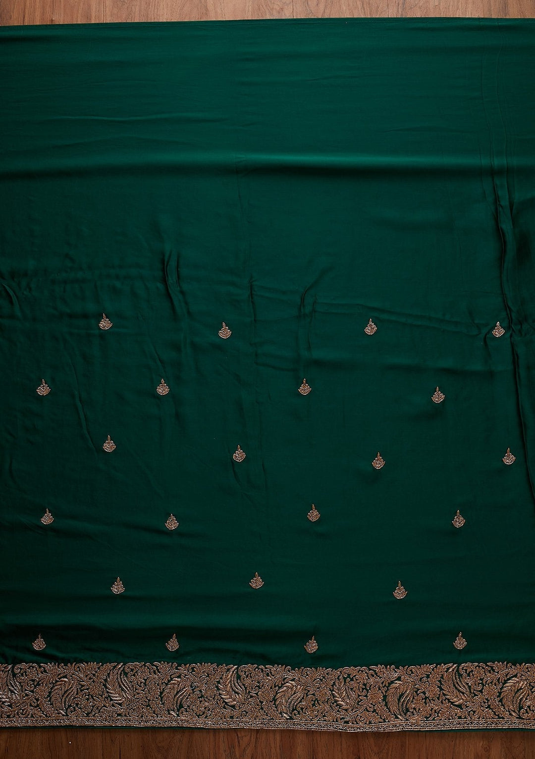 Bottle Green Zardosi Satin Designer Saree - koskii