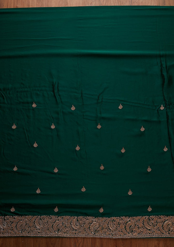 Bottle Green Zardosi Satin Designer Saree - koskii