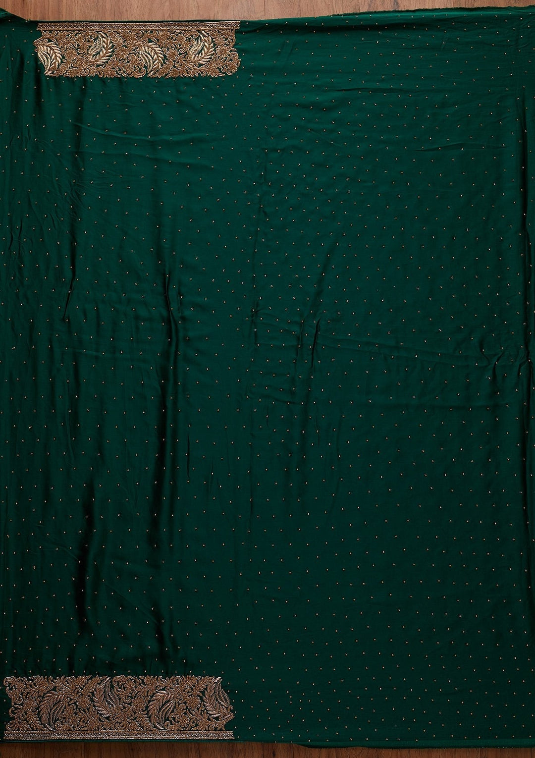 Bottle Green Zardosi Satin Designer Saree - koskii