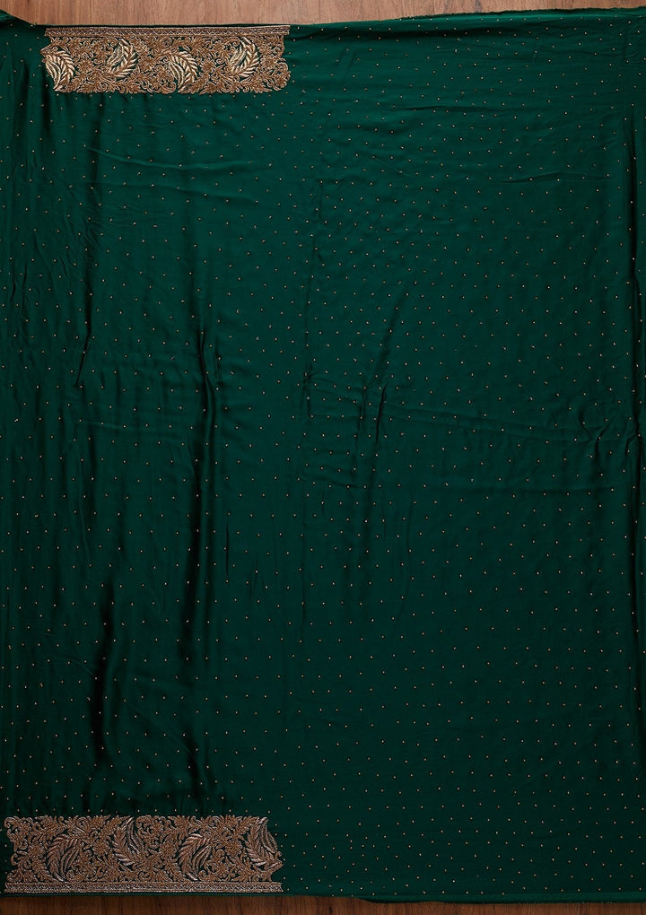 Bottle Green Zardosi Satin Designer Saree - koskii